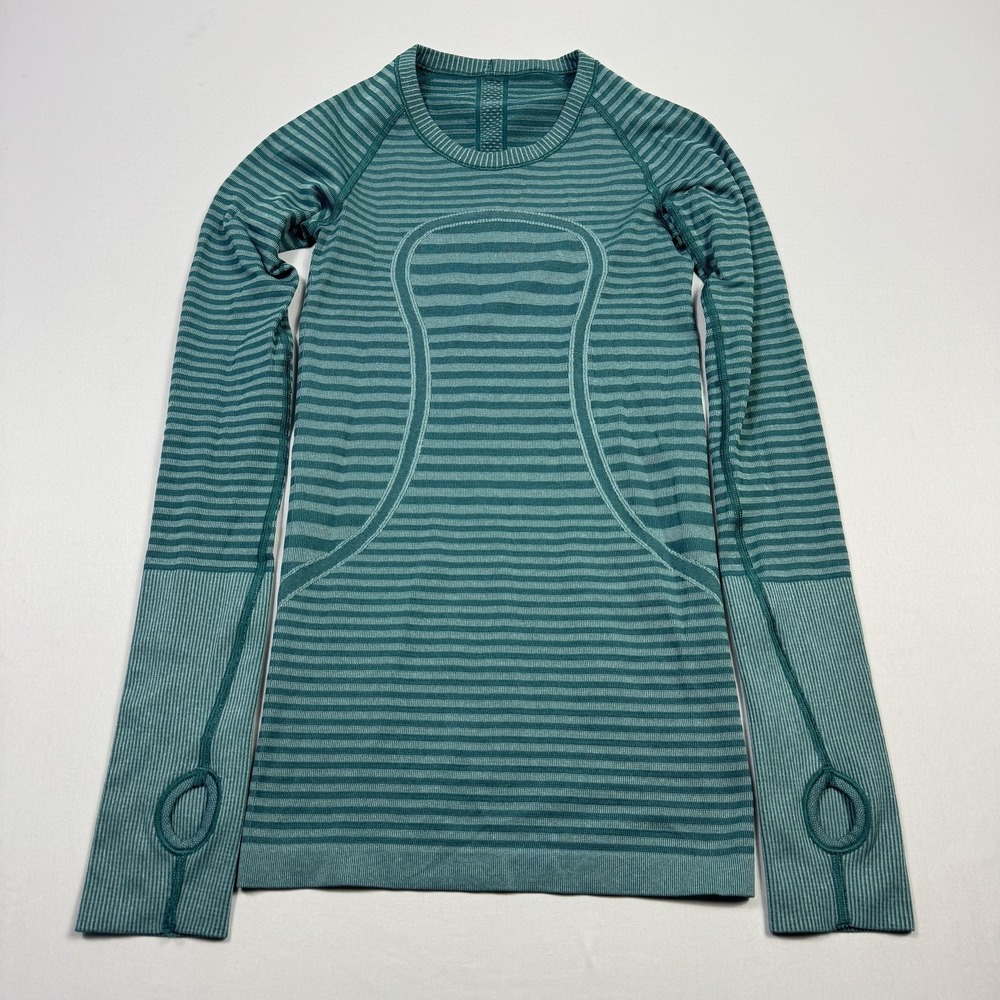 lululemon athletica Teal Stripe Long Sleeve Top